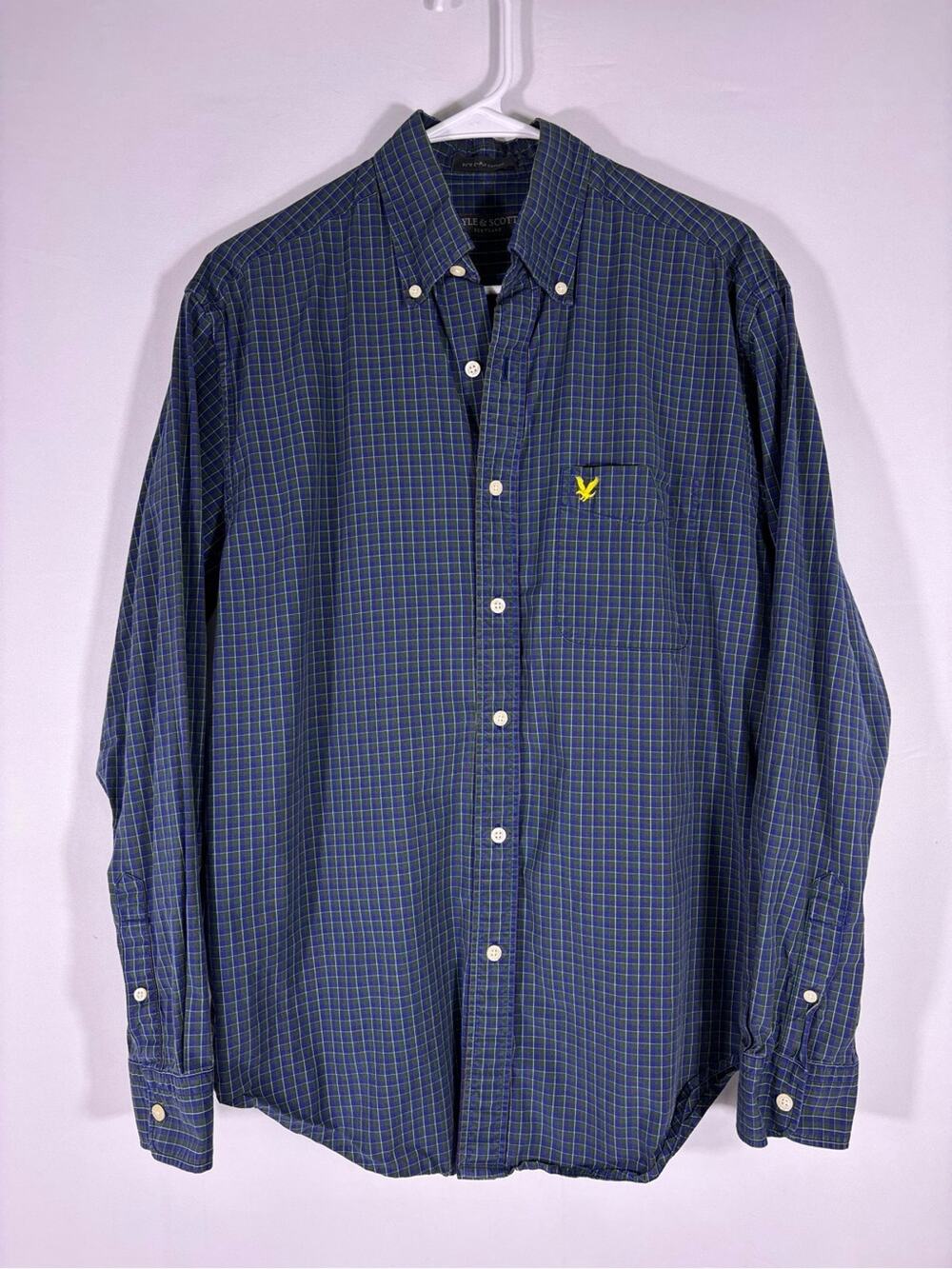 Lyle & Scott Blue Green Plaid Button Down Shirt Mens Large